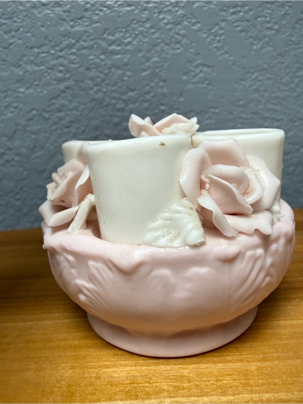 Vintage Pink and White Decorative Porcelain Rose candle holder - Picture 6 of 7
